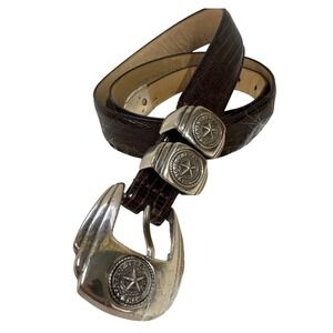 Belts by Sherman Brown Italian Leather Texas Star Buckle Belt Size 42